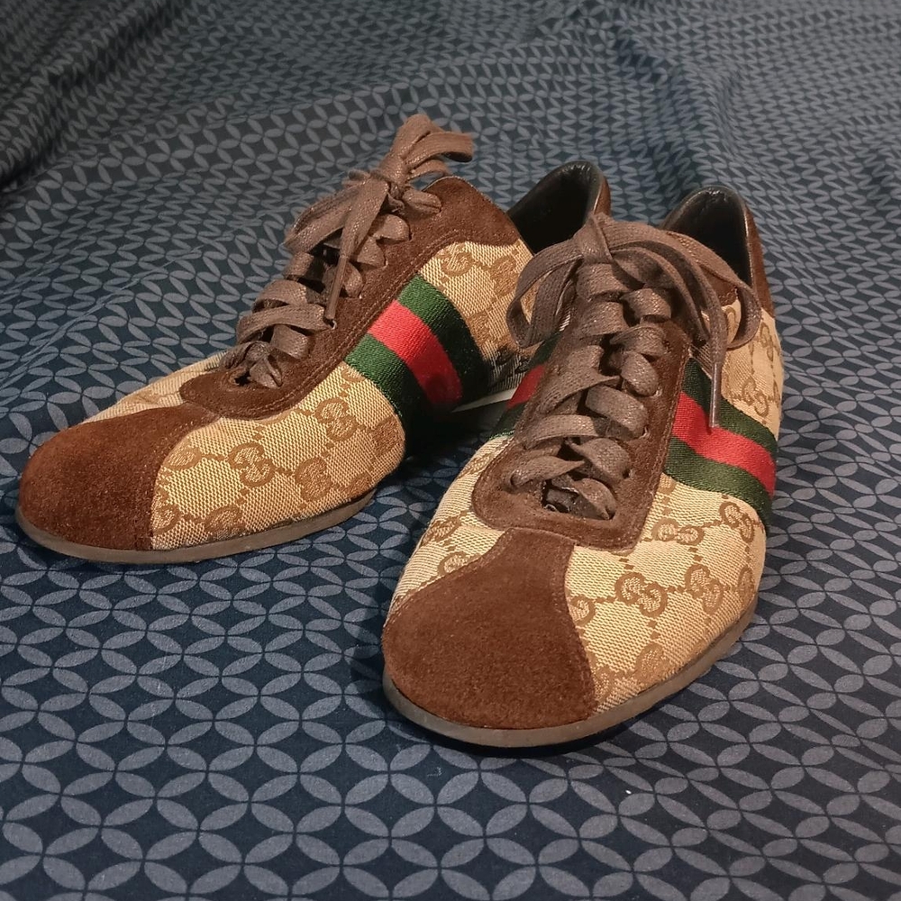 Gucci Beige/Brown Suede GG Sneakers
